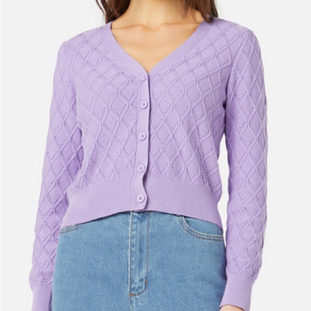 Princess Highway Lilac Pointelle V-Neck Cardigan